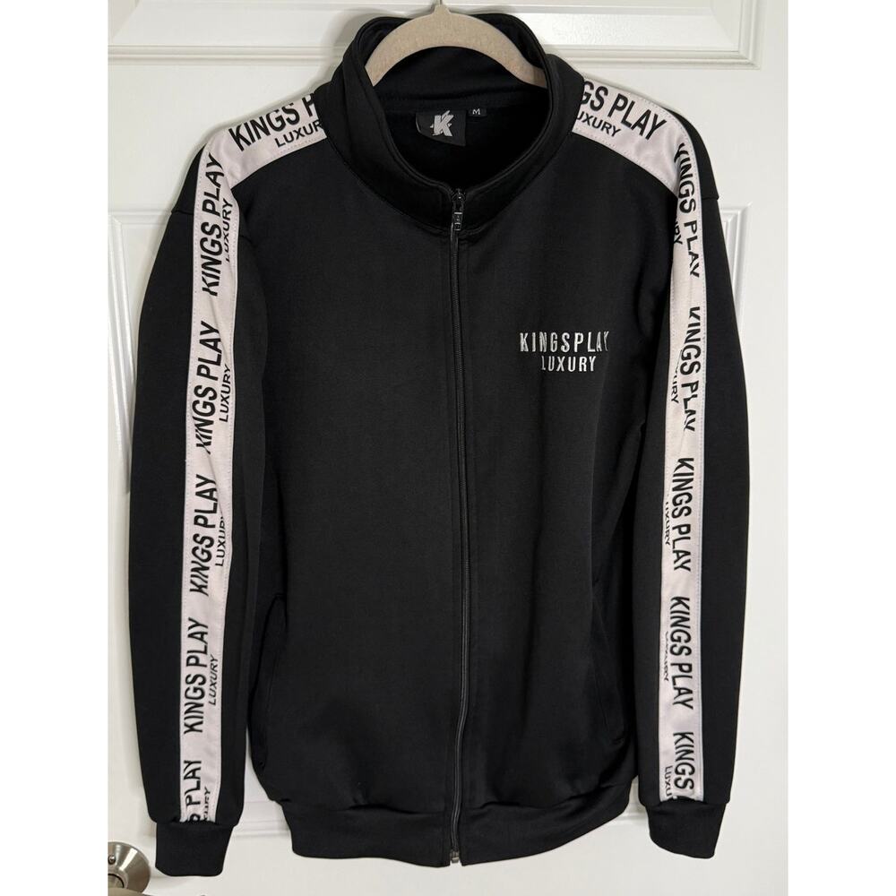 Kings Play Luxury Black Zip-Up Track Jacket Size M Streetwear Style
